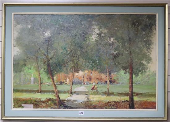 V Miorin, oil on canvas, Brisighella, signed and dated 1946, 60 x 90cm